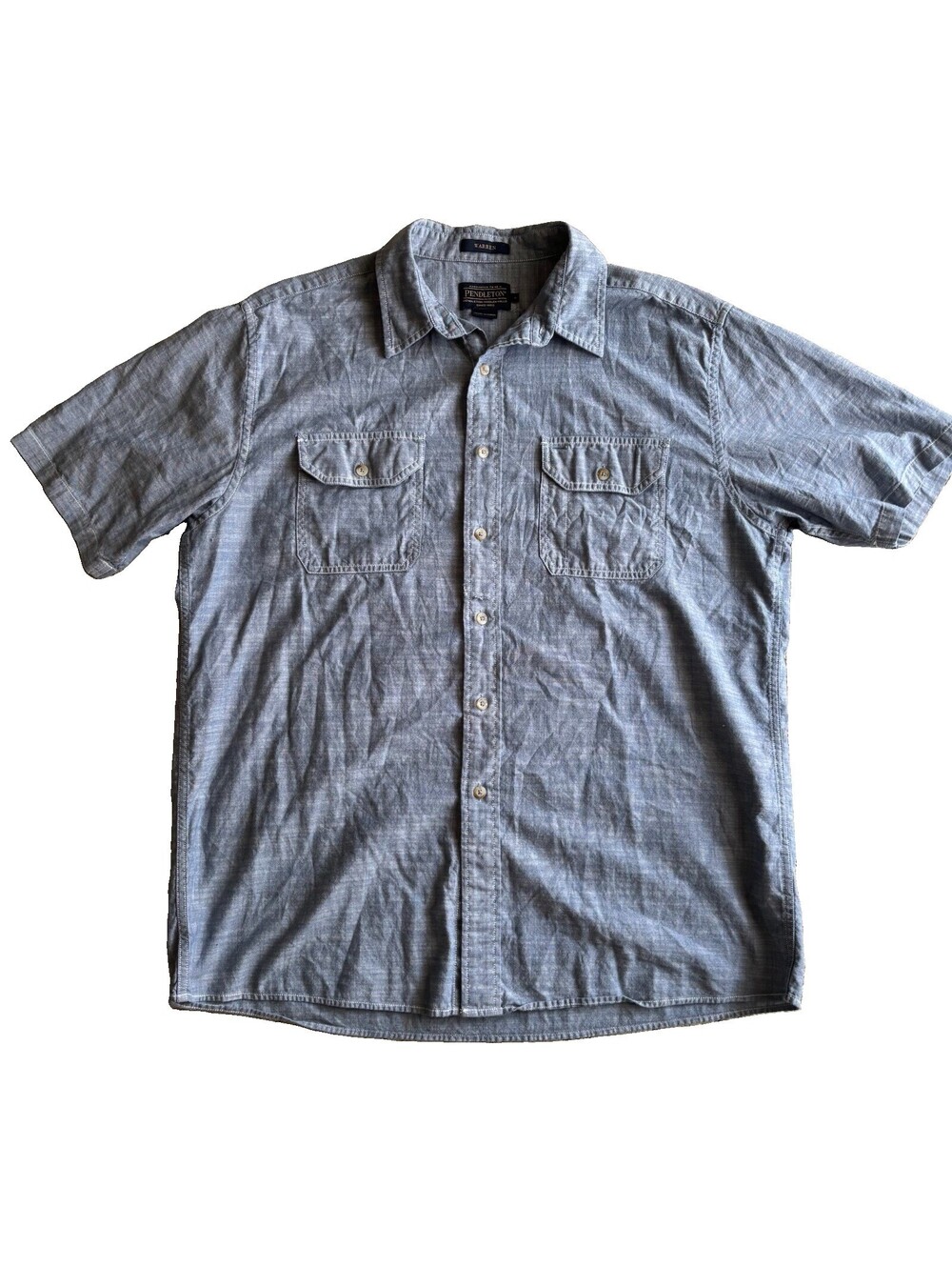 Pendleton Warren Men's Large Blue Short Sleeve Button-Up Shirt Pockets